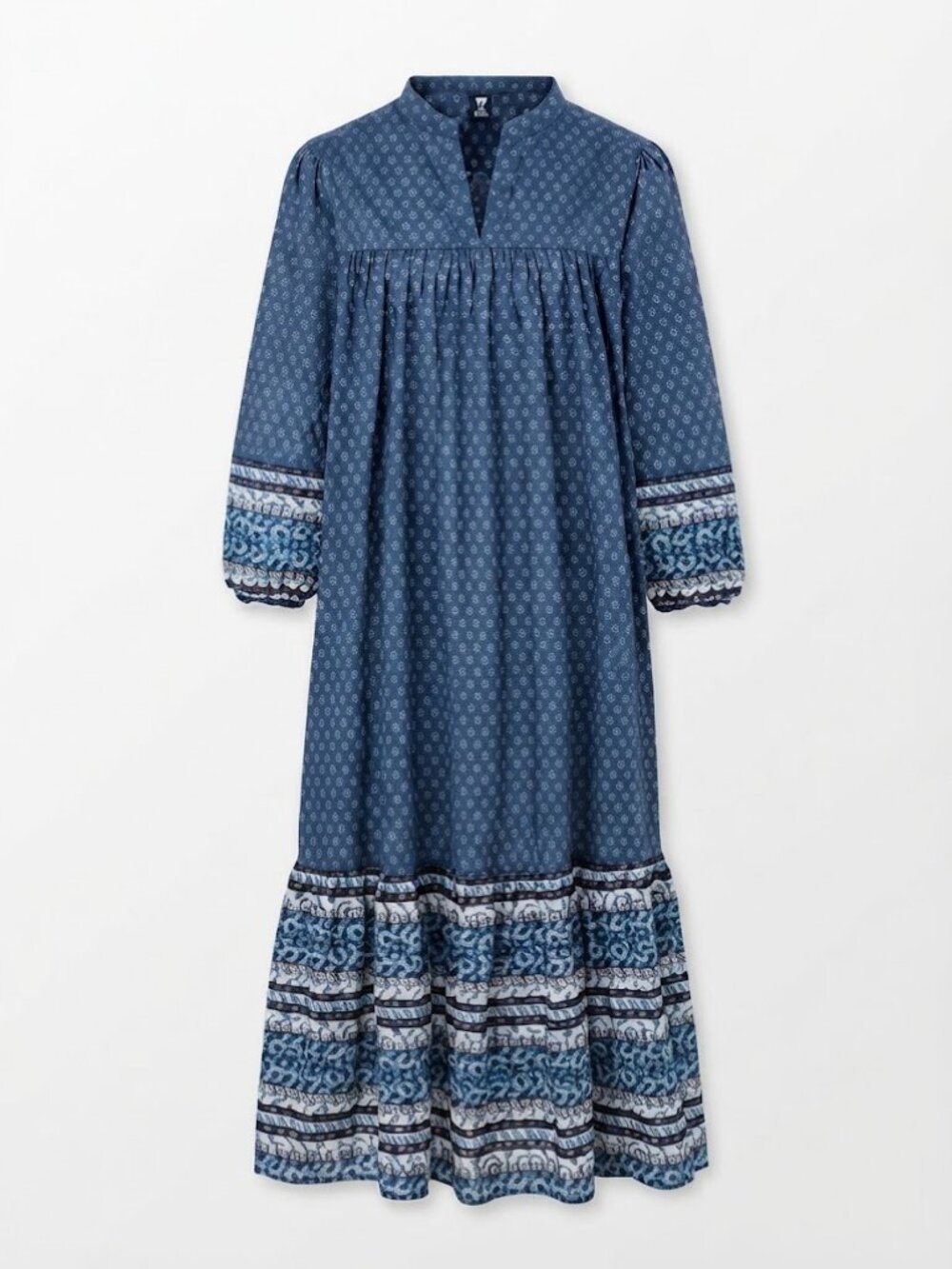 Anna Sui Uniqlo Blue Boho Printed Tiered Midi Dress Sz XS Cottagecore